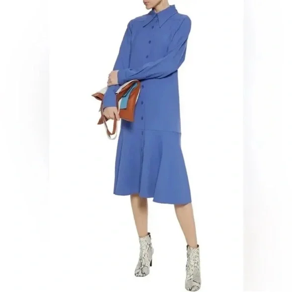 NWT $758 Tibi Blue Long Sleeve A-Line Shirt Dress size XS Overissed